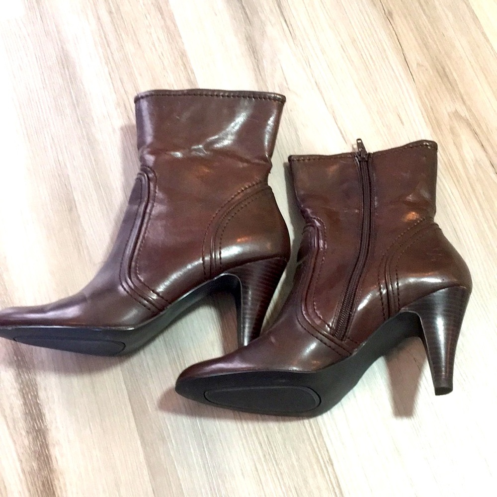 Alfani Leather Zip Heel Boots Dark Brown Size 9.5